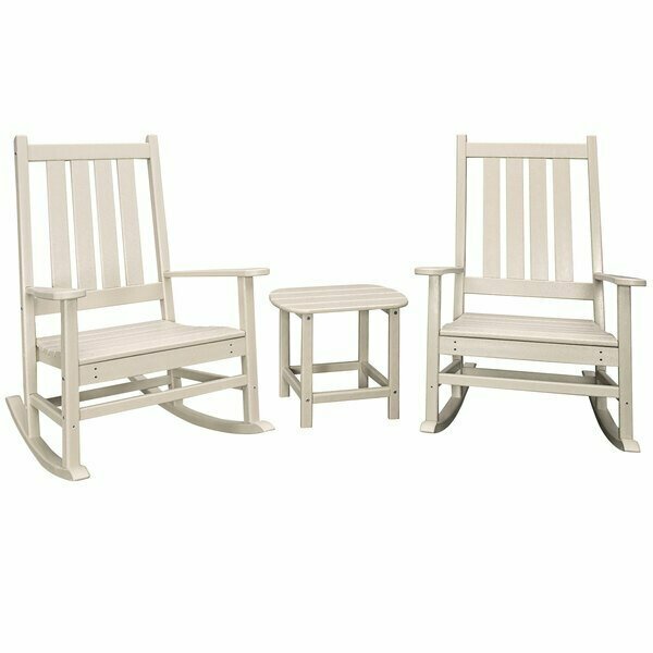 Polywood Vineyard Sand Patio Set with South Beach Side Table and 2 Rocking Chairs 633PWS3551SA